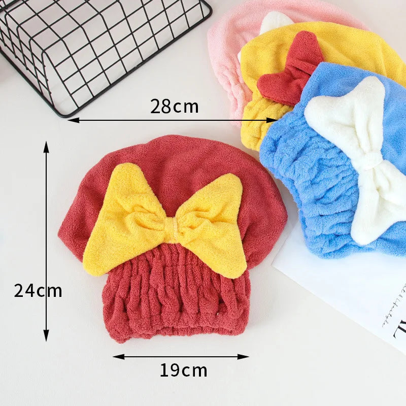 Dry Hair Cap Cute Bow Velvet Towel Ladies Super Absorbent Quick Dry Head Wrap Towel Shampoo Bath Caps Bathroom Toiletries Qme