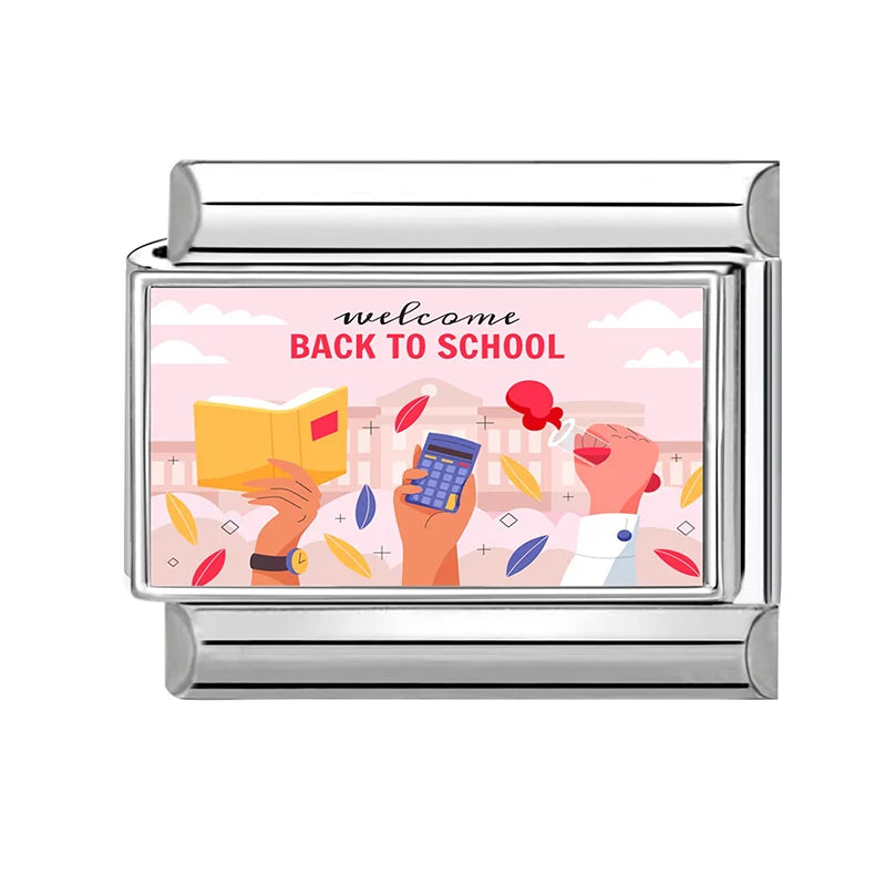 Blue Landscape Sky School Student Schoolbag City Italian Charms Fit 9mm Stainless Steel Women Fashion Bracelet DIY Jewelry Gifts Qme Style 12