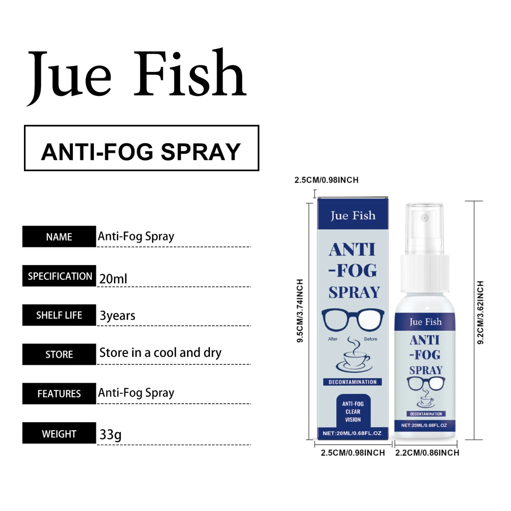 Jue Fish 20ml Anti Fog Spray Glasses Anti Fogging Cleaning Lenses Clear Vision Waterproof Portable Defogger Qme