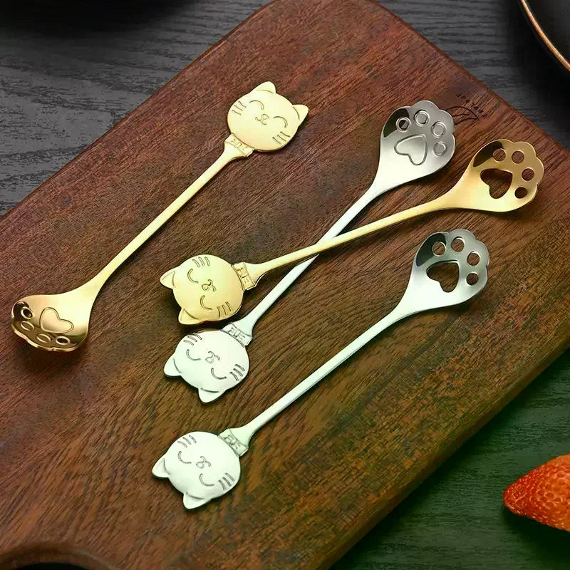 Stainless Steel Coffee Mixing Spoon Creative Cat Claw Spoon Ice Cream Cake Dessert Teaspoon Scoops Tableware Kitchen Accessories Qme