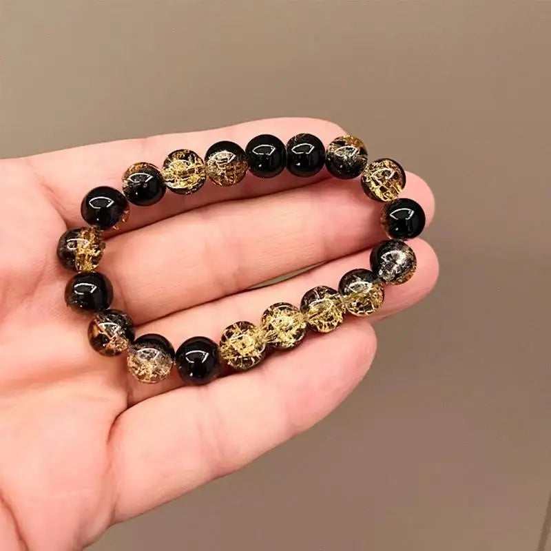 Natural Black Coloured Elastic Beaded Bracelet Fashion Temperament Light Luxury High-grade Popular Couple Jewelry Chain Gifts Qme A1