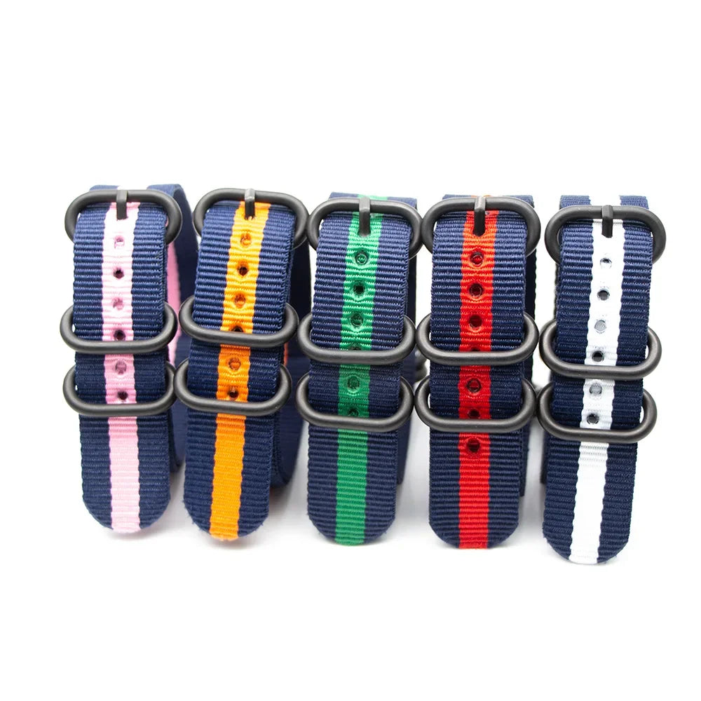 18MM 20MM 22MM 24MM Army Nylon Watch Strap Sport Replacement Wristband With Black Ring Buckle For Samsung Huawei Qme