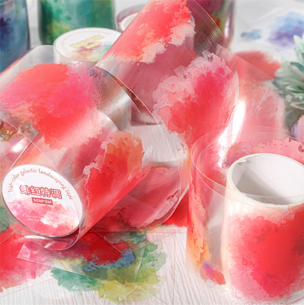 50mm*2m Color Ink PET Masking Tapes Journaling supplies Decorative Adhesive Sticker Scrapbooking Journal Aesthetic Stationery Qme