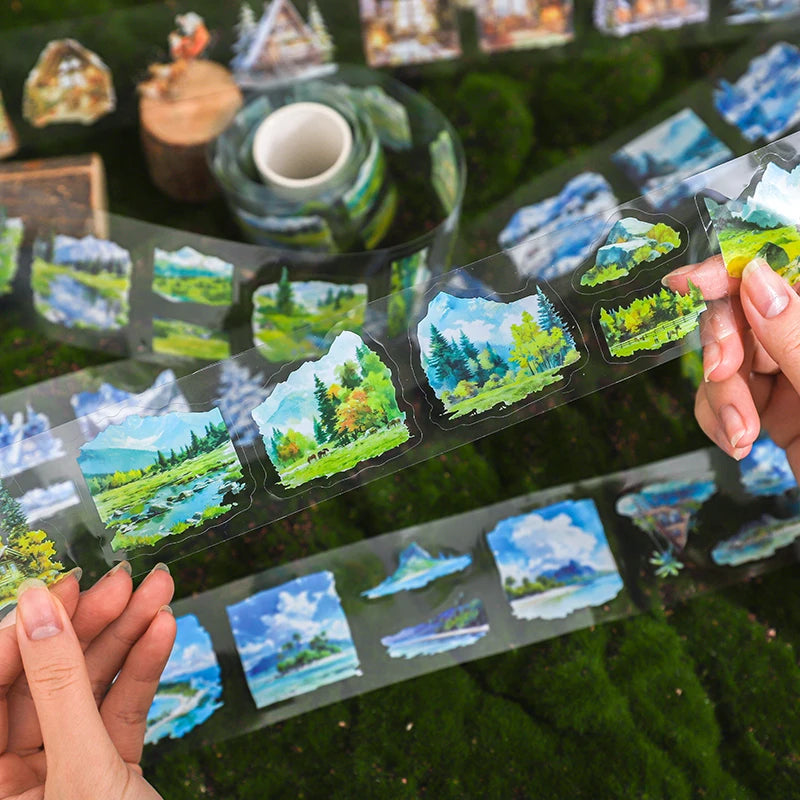 2M/Roll INS Landscaping PET Tape Washi Stickers Decorative Natural Scenery Tapes For Scrapbooking Magazine Aesthetic Stationery Qme