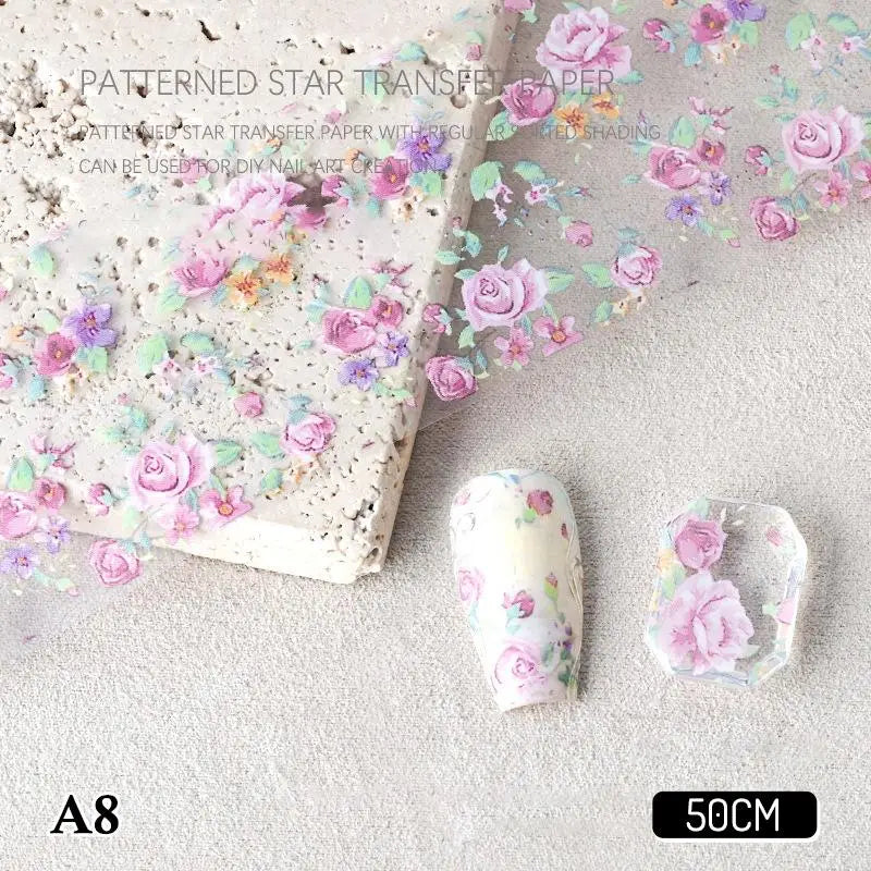 4 Rose Flower Nail Transfer Foils Paper DIY Art Sliders Salon Use Qme A8