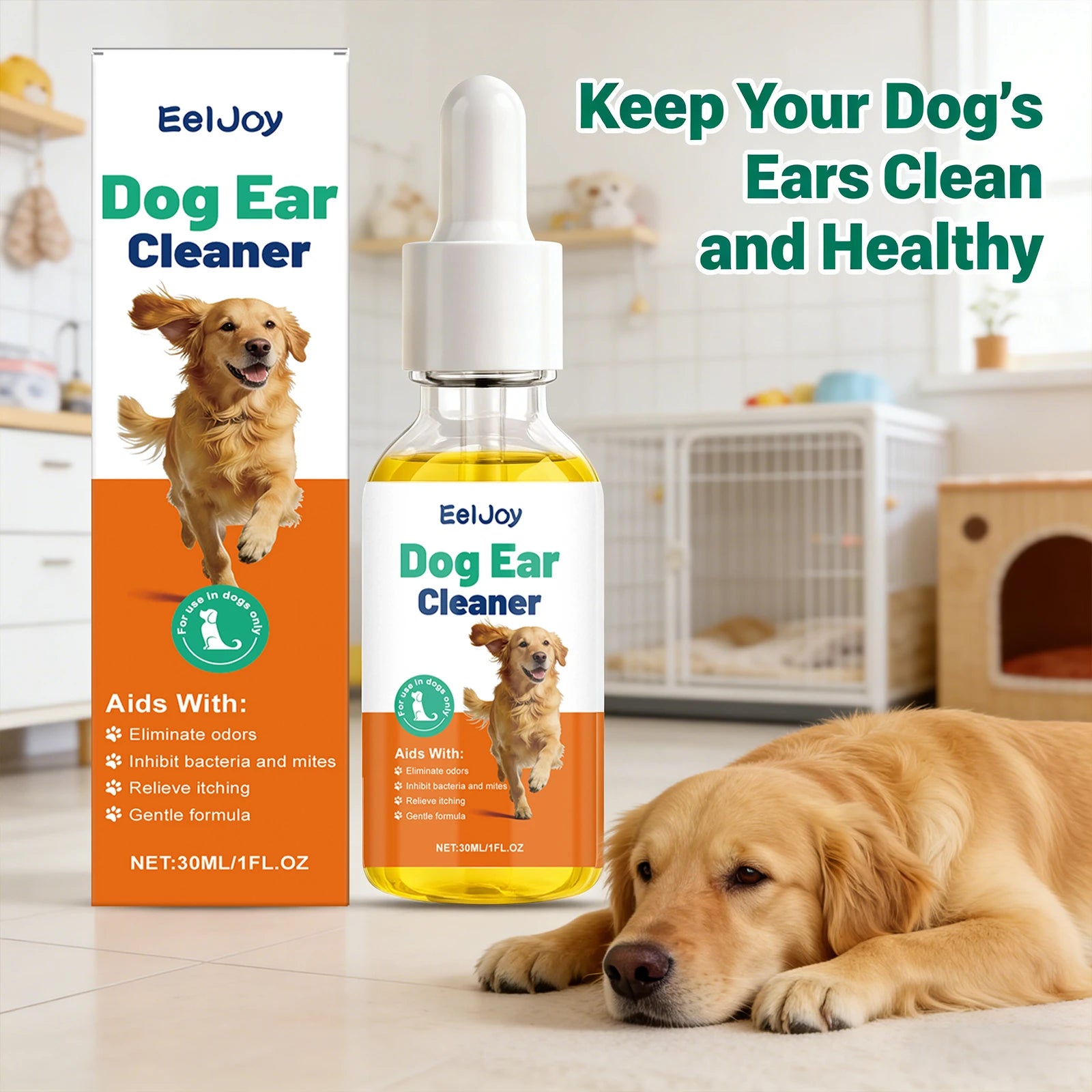Dog Ear Cleaning Drops Removing Earwax Reduce Ear Mites Relieve Inflammation & Itching Eliminate Odors Freshing Pet Ear Cleaner Qme