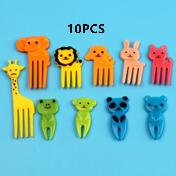 Animal Farm Fruit Fork Mini Cartoon Children Snack Cake Dessert Food Pick Toothpick Bento Lunches Party Decor Random Color Qme 10PCS Random Color