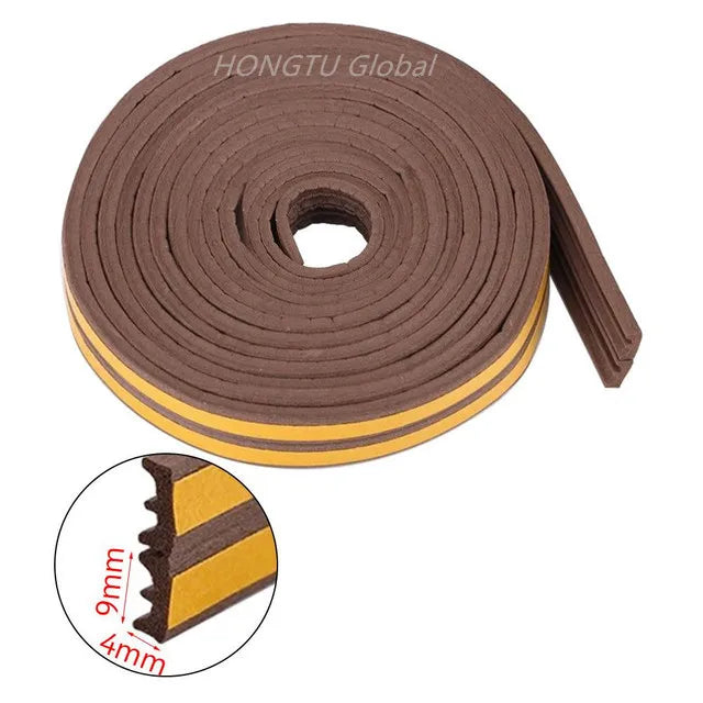 Rubber Foam Window Door Seal Self Adhesive Windproof Tape Door Joint Filler Collision Avoidance Soundproof Sealing Strip Qme brown E Type 20 Meter