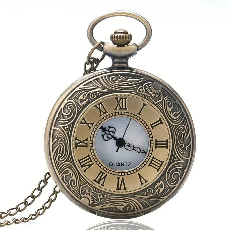Vintage Bronze Necklace Pendant Quartz Pocket Watch, Birthday Jewelry Gift For Friends Qme