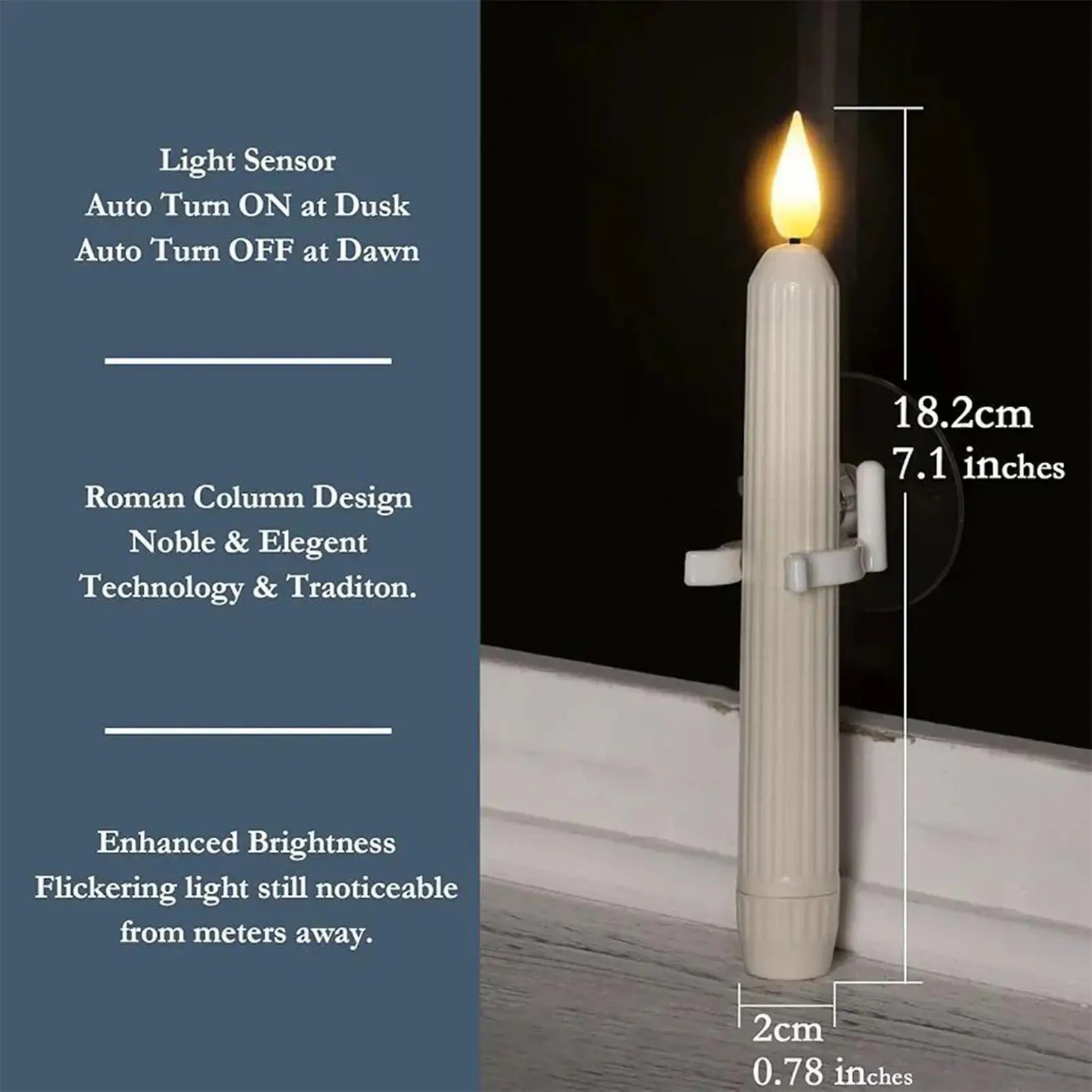 Candles Window LED Fake 7-inch Flameless Suction Lamp Sensor Indoor Qme