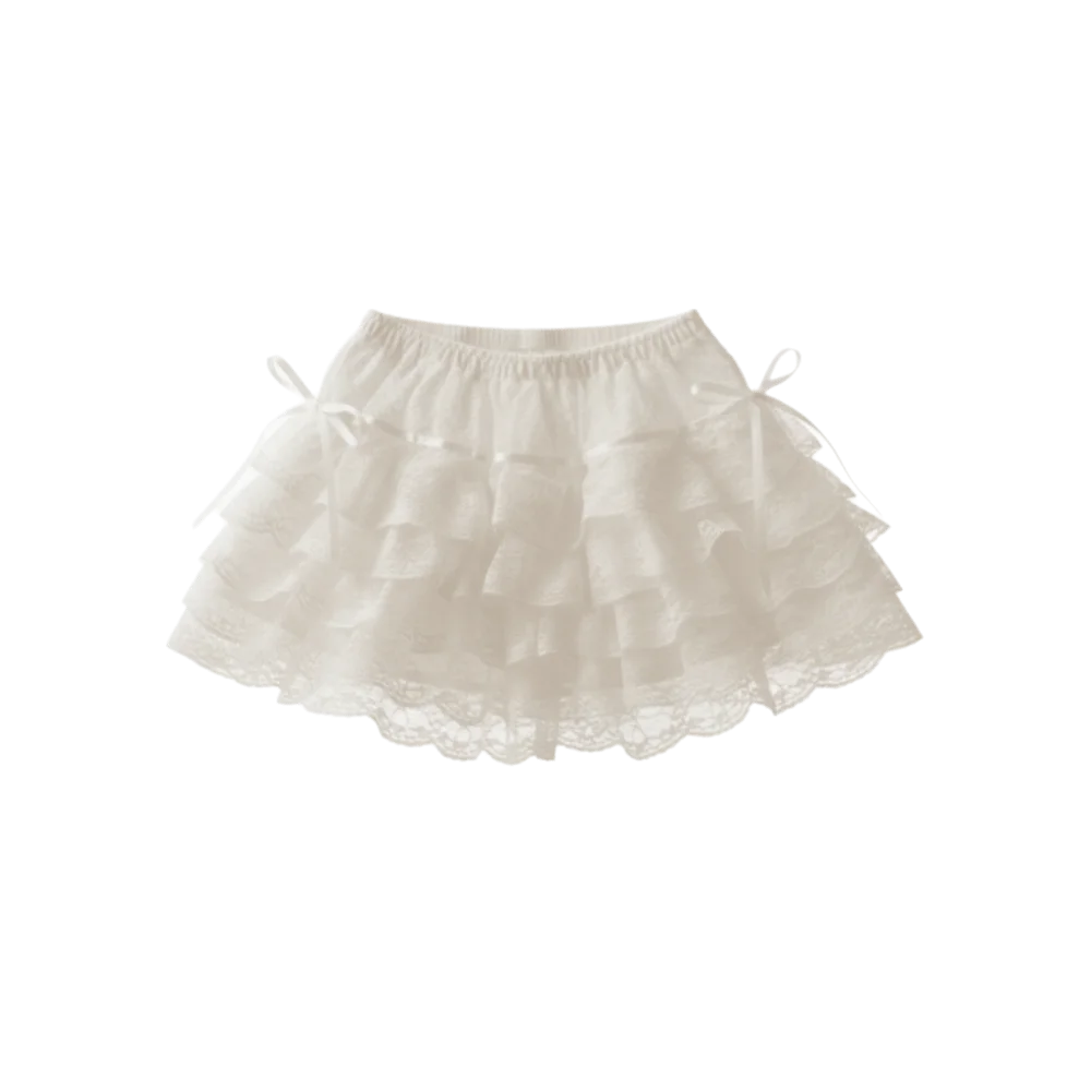 Sweet Lace-up Lace Flower Shorts Lolita Drawstring Skirt Support Qme White One Size