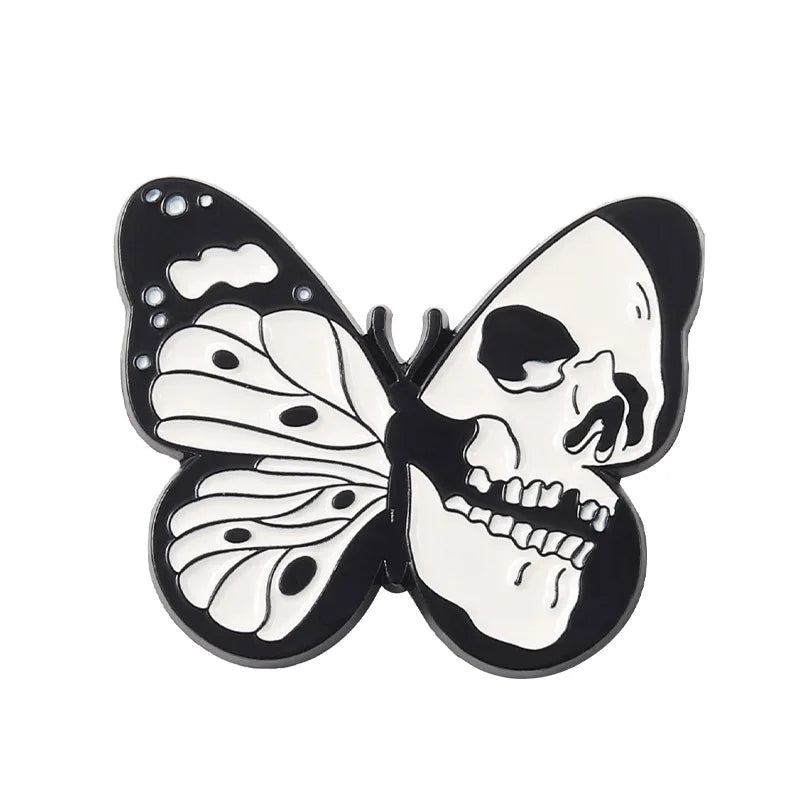 Skeleton Butterfly Enamel Pins Black Skull Gothic Punk Lapel Clothes Badges Brooches Backpack Hat Jewelry Gift for Kid Friends Qme Style 1