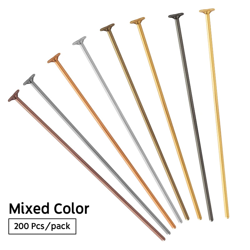 100-200pcs/lot 15-70mm Flat Head Pins Gold/Silver Color/Rhodium Headpins For DIY Jewelry Findings Making Accessories Supplies Qme Mixed Color 22mm x 200Pcs