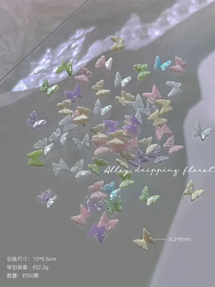 50pcs Glitter Butterfly Nail Charms, 3D Colorful Dopamine Butterflies Resin Nail Art Decorations, Flat Back Manicure Supplies Qme 01 50pcs
