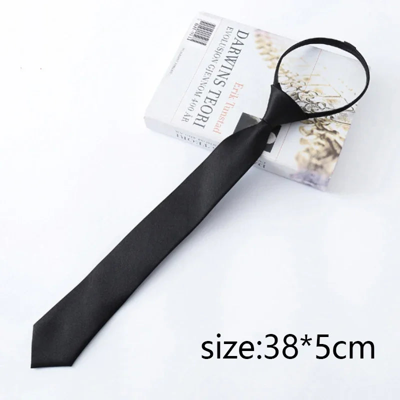 Unisex Black Simple Clip Tie Men's Women's JK Zipper Collar Solid Qme B China Mainland
