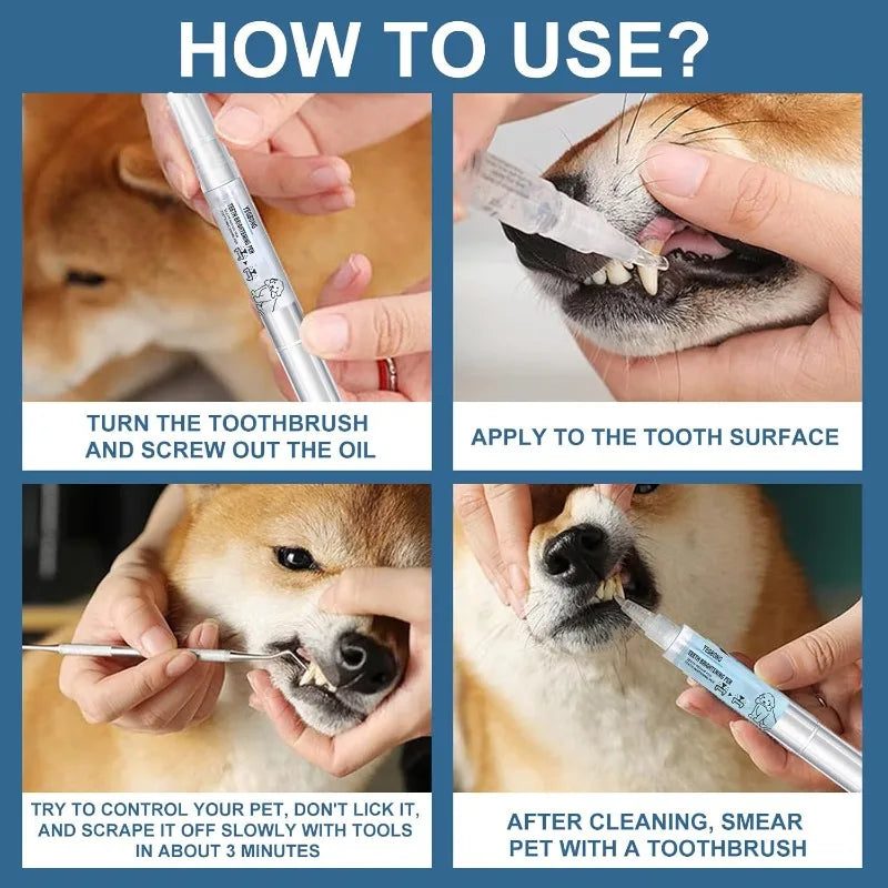 2 pet toothbrush pens, pet teeth cleaning pens, pet teeth care fresh breath cat/dog teeth whitening pens Qme