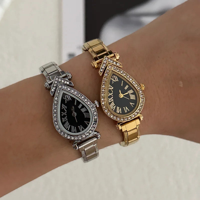 2026New Fashion High Quality Men Womens Stainless Steel Water Drop Oval Gems Watch Bracelet For Friend Birthday DIY Jewelry Gift Qme