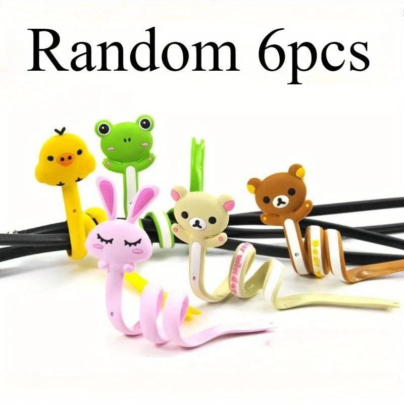 Cartoon Animal Cable Organizer, Silicone Cord Winder, Cable Tie, USB Charger Cable Management for Earphone, Phone Charging Cable Qme Random 6PCS