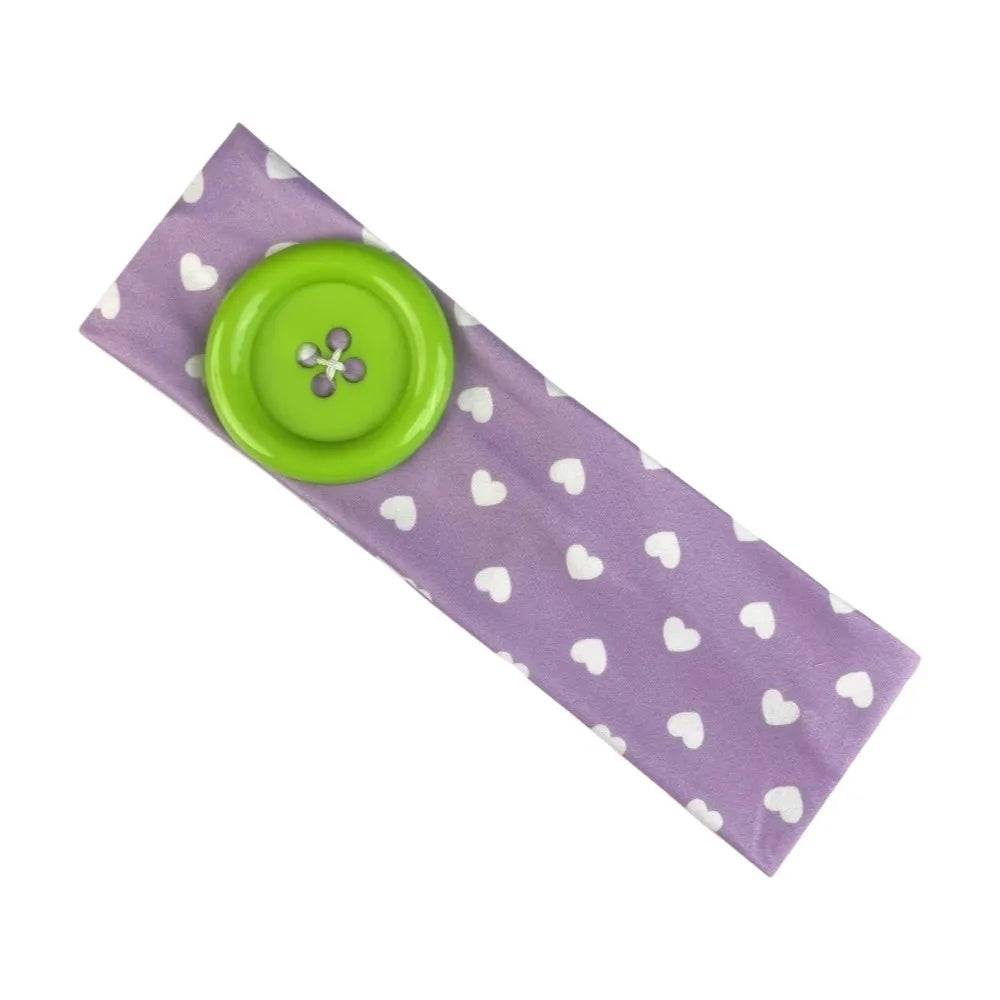 Love Heart Polka Dot Button Headband Elastic Adjustable Yoga Hair Qme Purple