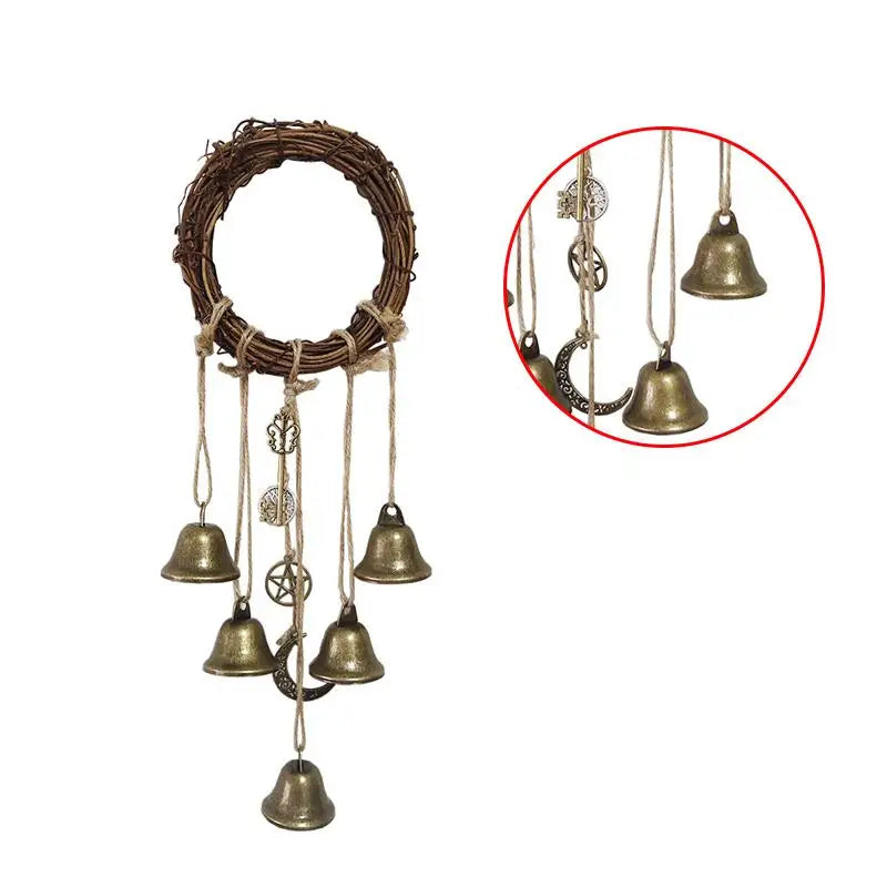 Home Door Hanging Witch Rattan Wreath Rope Porch Garden Bells Decor Qme