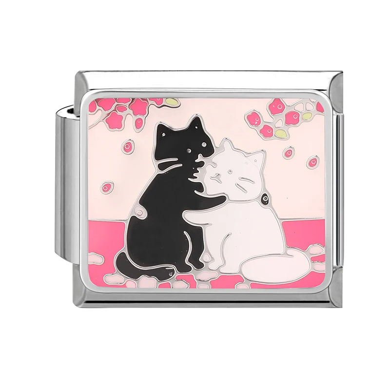 New Cute Colored Love Heart Cat Italian Charm Fit 9mm Stainless Steel Women DIY Bracelet Drop Shipping Fashion Jewelry Wholesale Qme Style 15