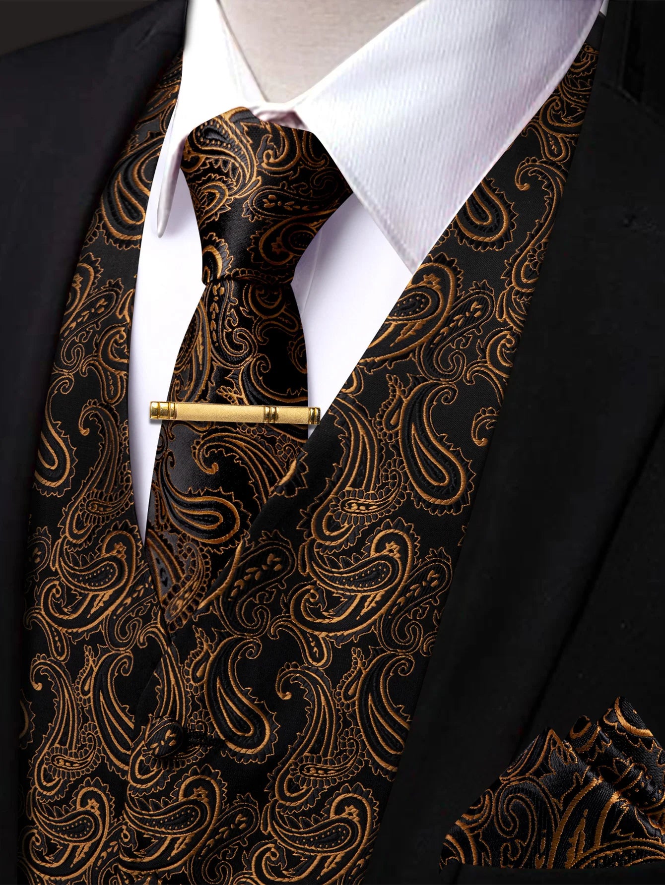 Men's Formal Suit Vest & Tie Set Paisley Floral Style, Premium Waistcoat and Necktie Combo for Weddings, Business Occasions Qme MJTZ9030-DPTLJ01 S
