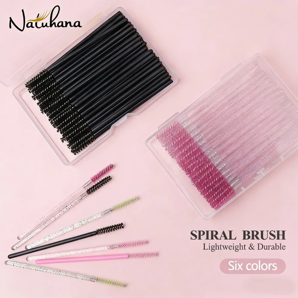 NATUHANA 50 Disposable Mascara Wands Eyelash Spoolies Brushes Micro Qme