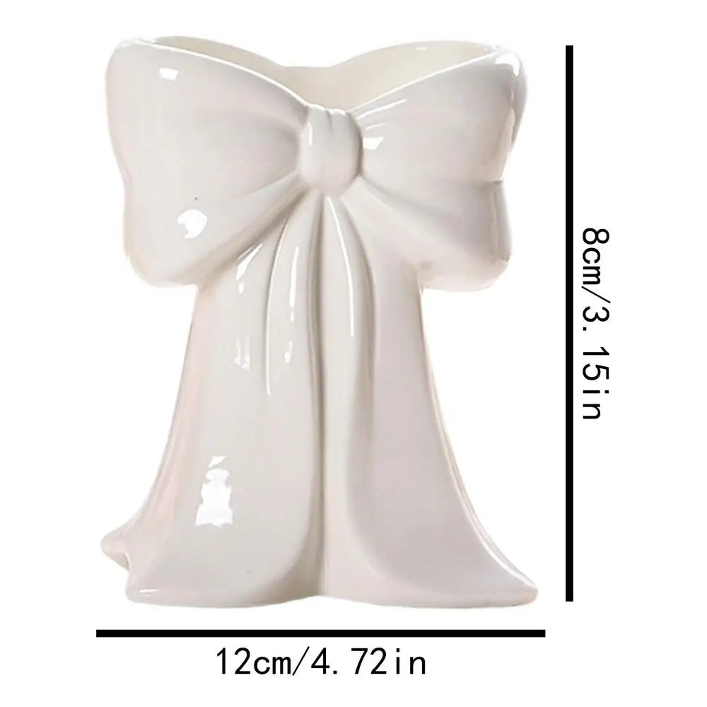 Bow Vase for Flowers Bow Display Centrepiece Tabletop Decoration Flower Vase Pen Holder Bookshelf Home Bedroom Working Place Qme White