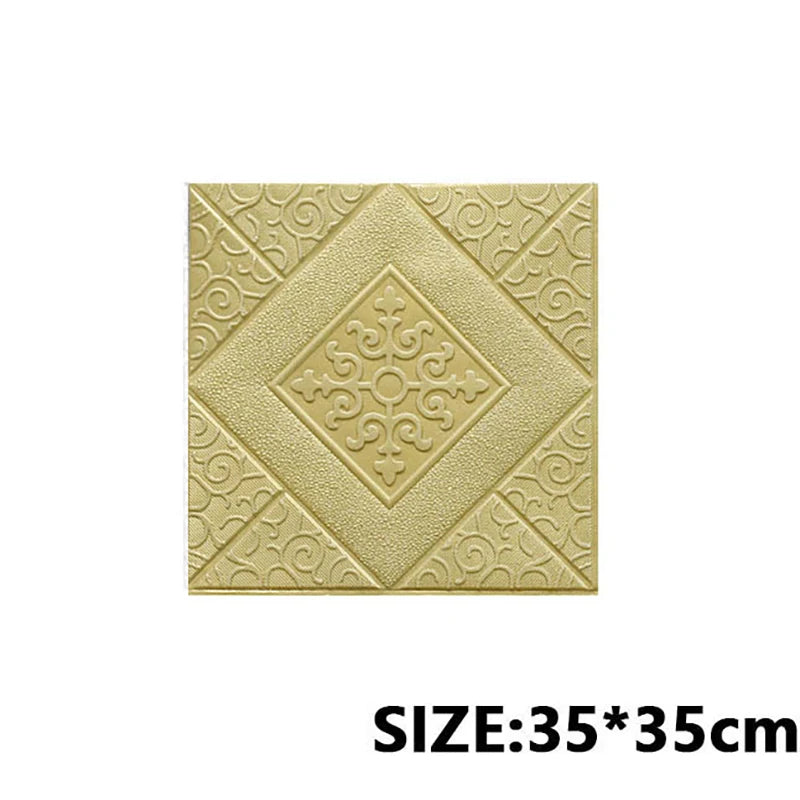 1Pcs 35*35cm Self-adhesive 3D Background Wallpaper Foam Wall Sticker Waterproof Moistureproof Living Room Decoration Qme Gold 1Pcs 35cmx35cm