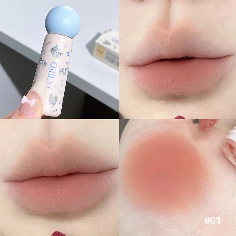 QIBEST Nude Matte Lip Mud Waterproof Non-stick Liquid Lipstick Long Lasting Highly Pigmented Lipgloss Tint Korean Cosmetics Qme 01
