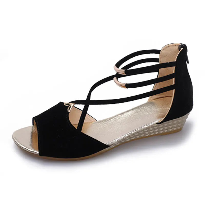 Women Wedge Sandals Summer New Luxury Red Beige Open Toe Casual Shoes Rhinestone Comfortable Platform Sandalias Roman Style Qme BK 40