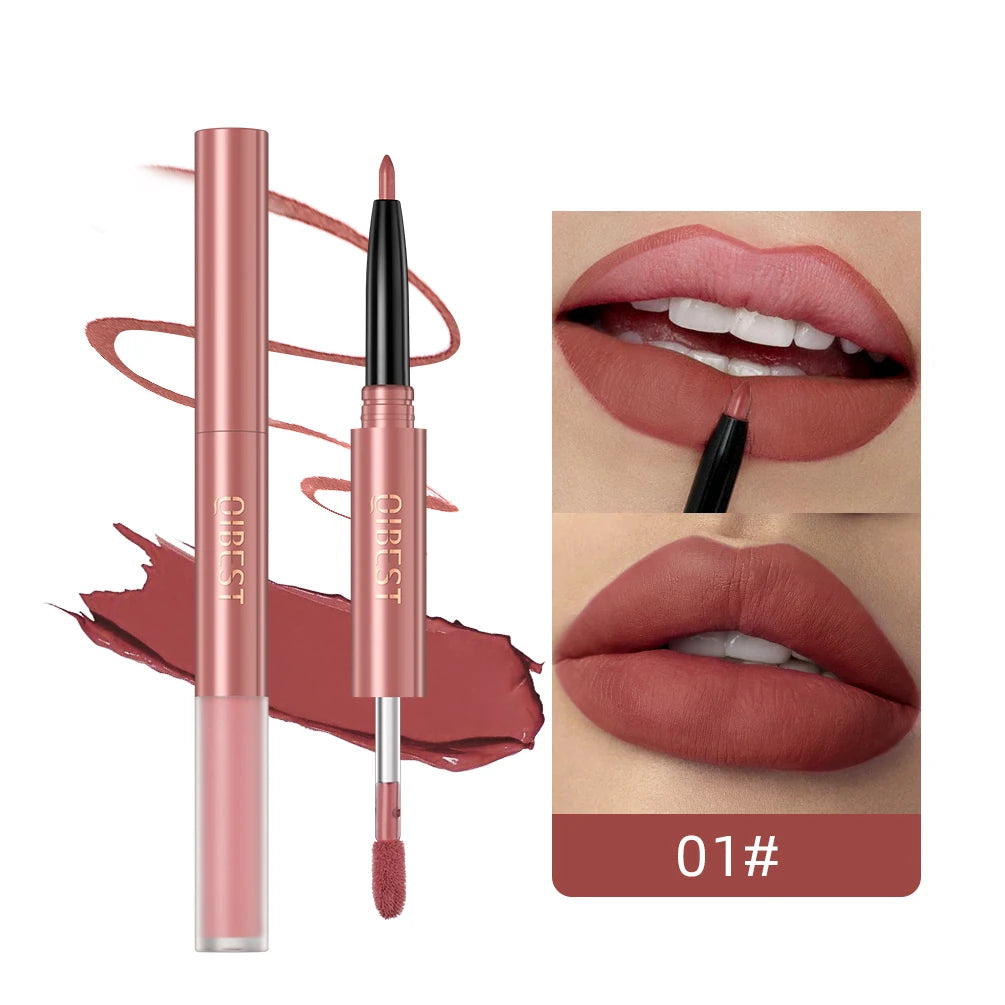 2 In 1 Double-end Lipgloss Lipliner Moisturizing Lipgloss Waterproof Long Lasting Matte Lip Liner Pen Makeup Lipliner 6 Colors Qme 01