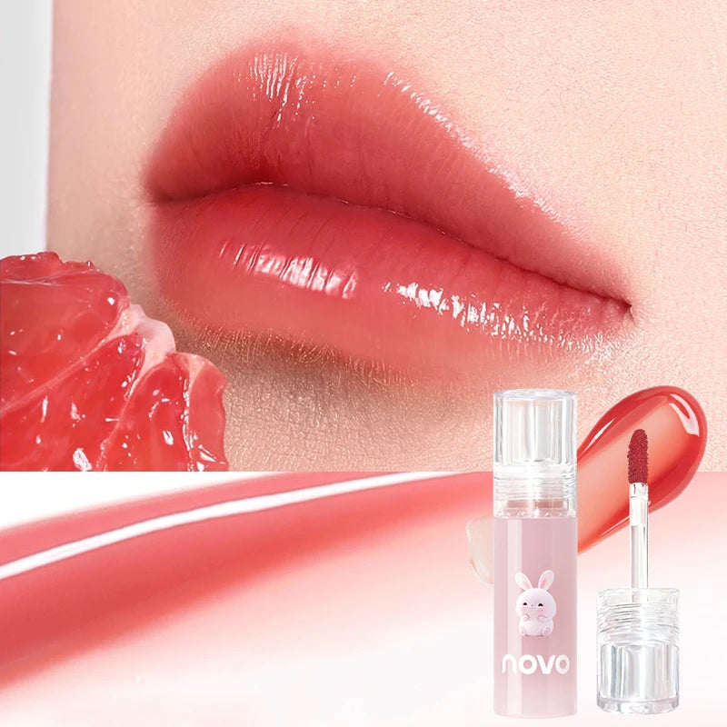 Cute Bunny Jelly Lip Gloss,Moisturizing Glossy Lip Glaze, with Sunflower Seed Oil Nourishing Lipstick,Long-Lasting,Non-Stick Cup Qme