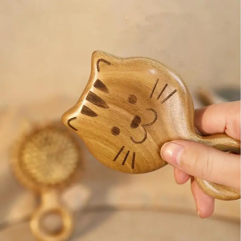 Garapa Cartoon Cat Wooden Scalp Massage Comb Meridian Toothed Head Qme