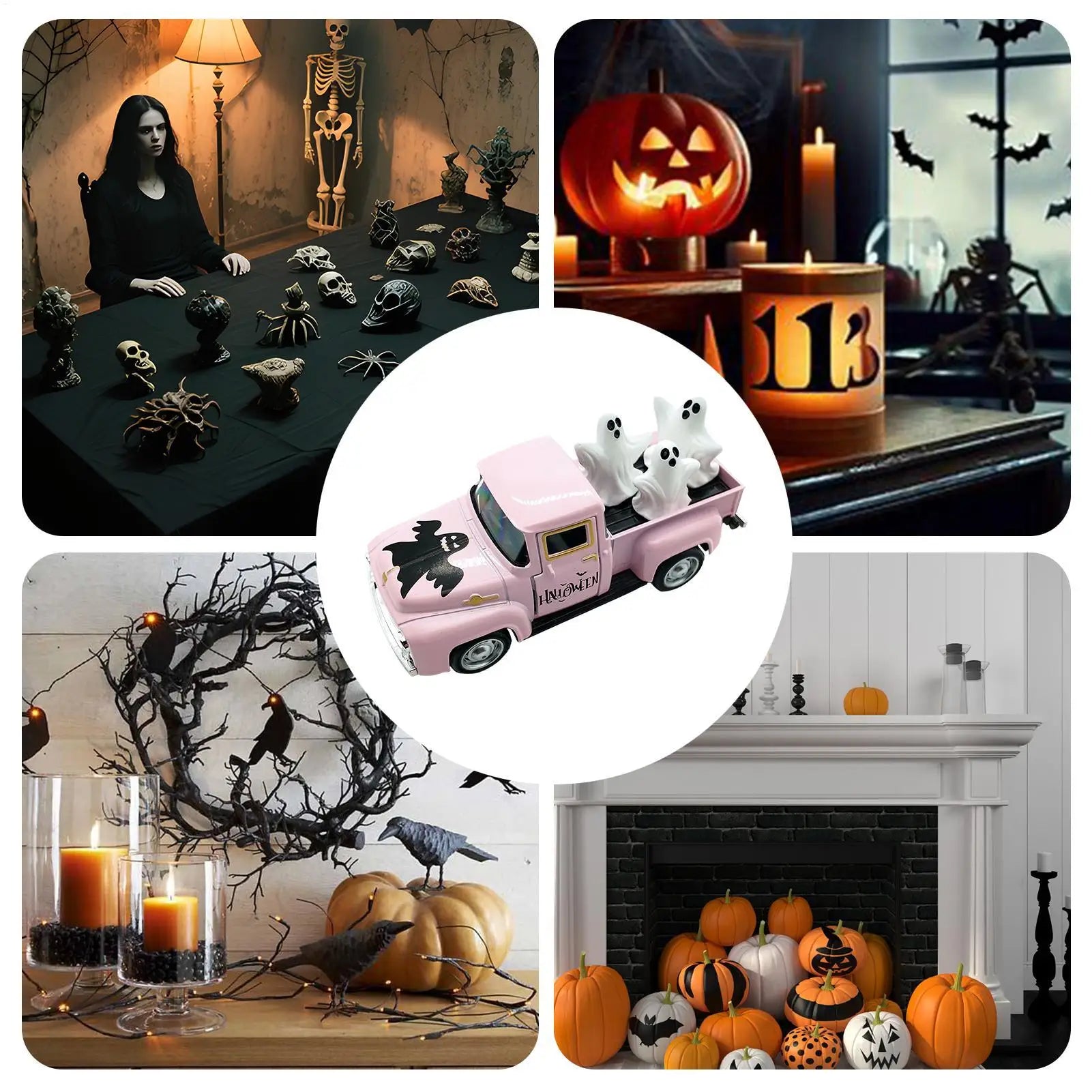 Halloween Truck Decor Indoor Mantle Ornament Funny Truck Ghost Desktop Figurine For Halloween Showcase Entryway Classroom Qme