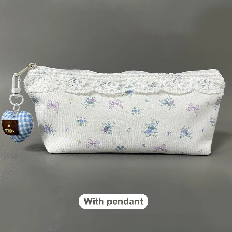 Sweet Lace Floral Design Pen Bag Large Capacity Multifunctional Qme A7