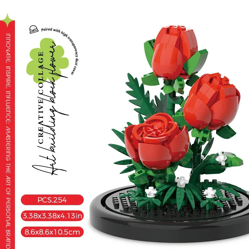 Micro Flower Bouquet Bonsai Building Block Artificial Plastic Plant Dust Cover Micro Model Home Decoration Toy Kid Birthday Gift Qme