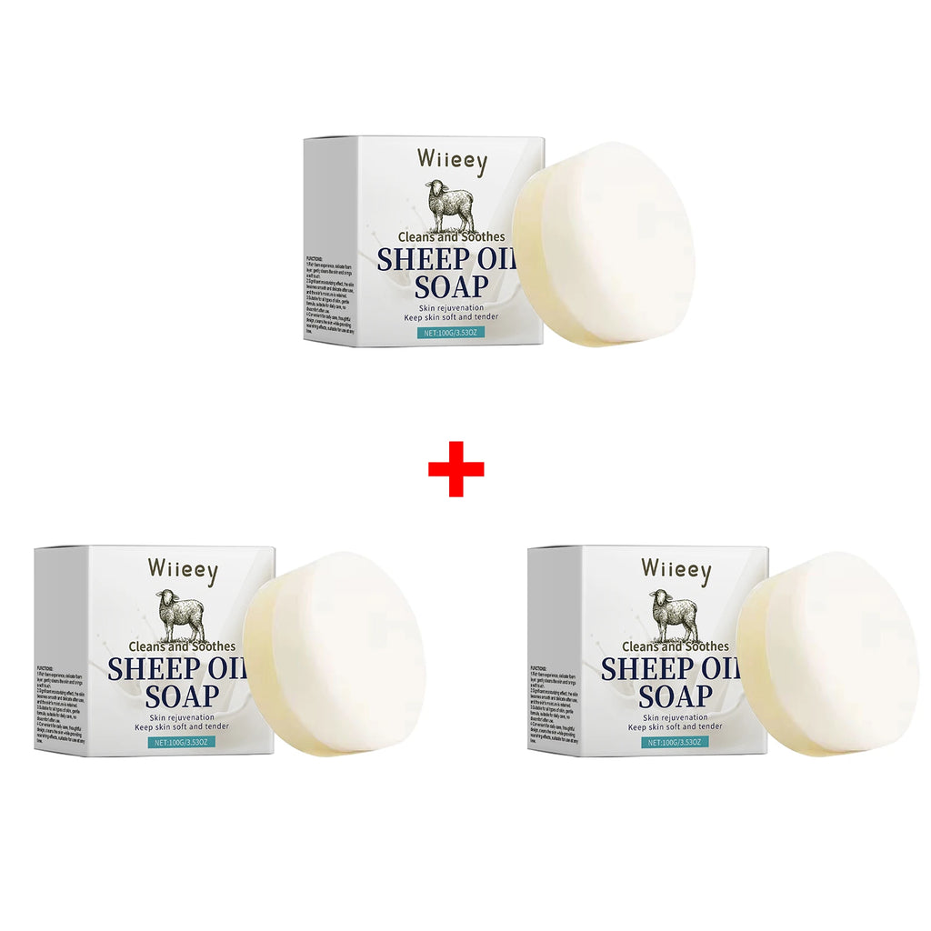 Natural Sheep Oil Soap Children Deeply Cleaning Remove Stains Improve Qme 3 x 100g Boxed