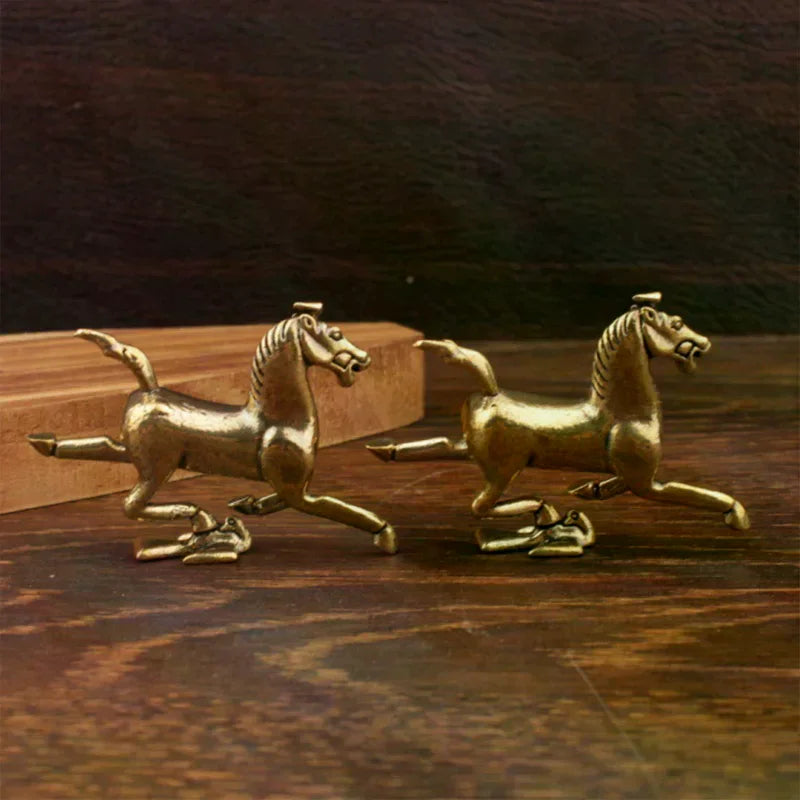 Brass Horse Figurines Chinese New Year Zodiac Horse Ornament Feng Shui Lucky Statue Home Office Desktop Decoration Crafts Qme