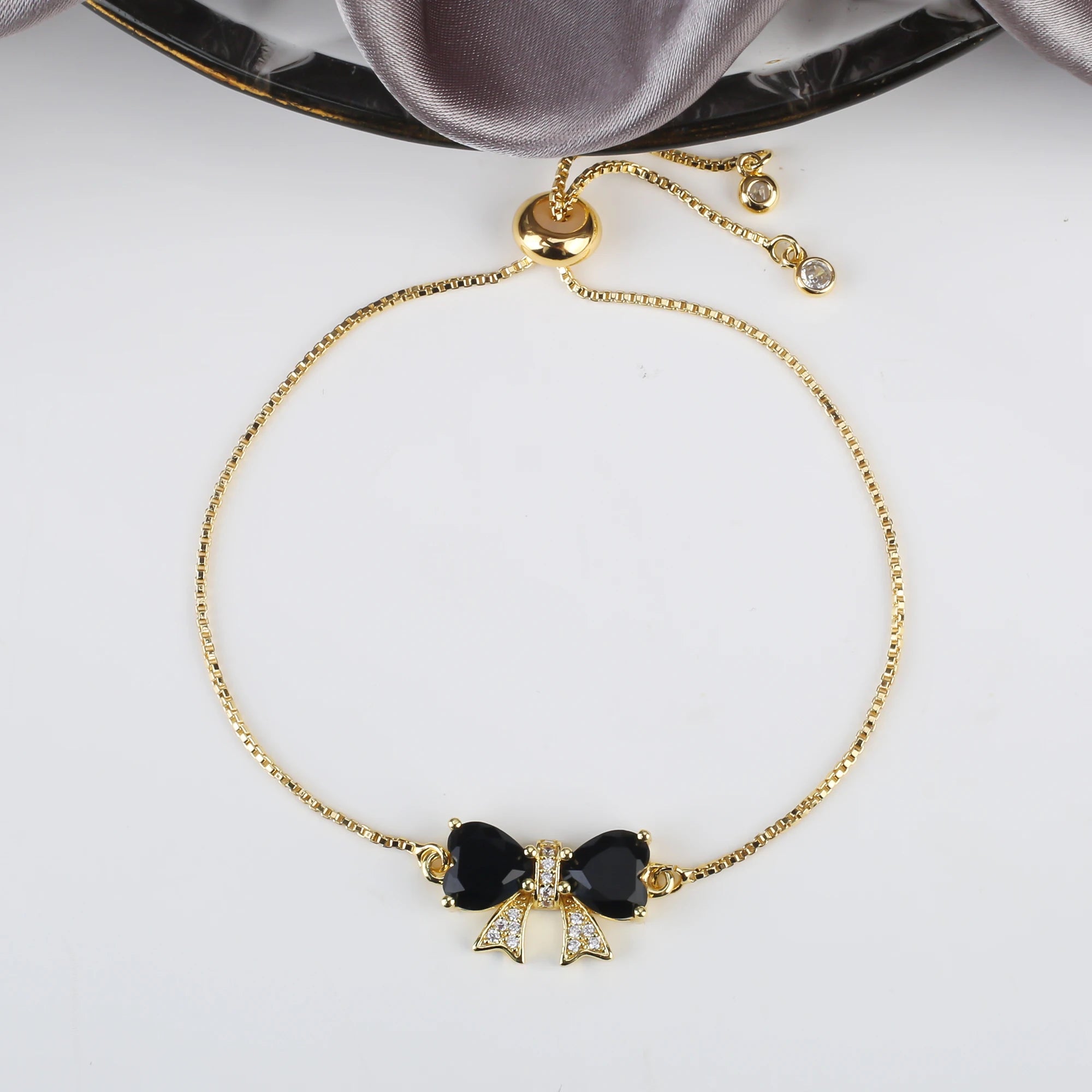 8 Colors Hot Sale Heart Shape Crystal Bow Zirconia Adjustable Bracelet Hip Hop Woman Girl Party Gift Fashion Friendship Jewelry Qme Black