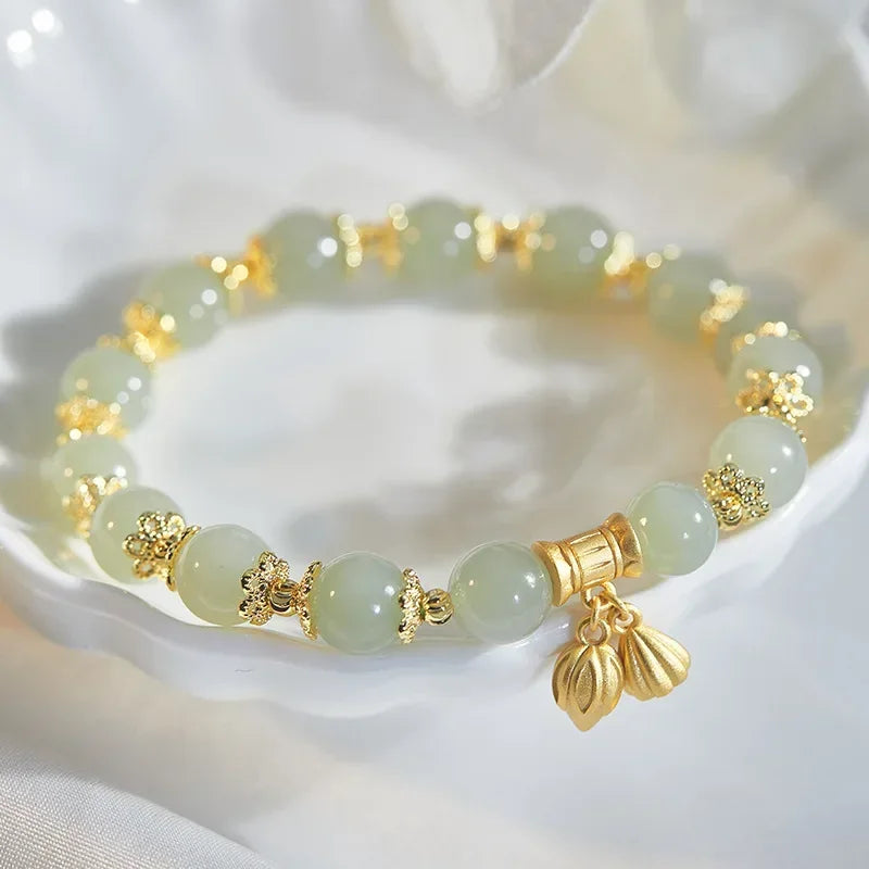 Fashion Creative Lucky Natural Hotan Jade Bracelet Vintage Light Luxury Handmade Jewelry Bracelet Chinese Style Jewelry Gift Qme