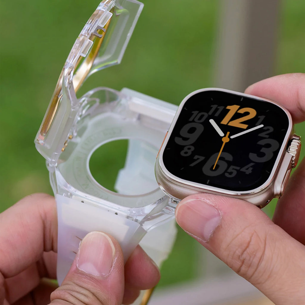 Refit Mod For Apple Watch Ultra 3/2 49mm Transparent Case Silicone Band Refit Kit For iWatch Series 11 Metal Butterfly Buckle Qme