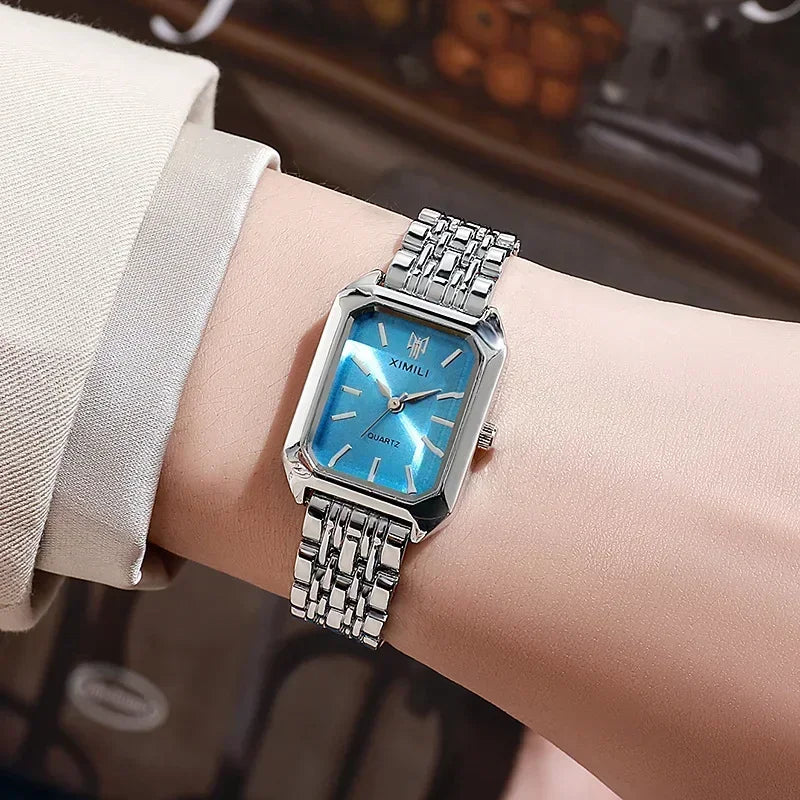 2024 marca quente pulseira de aço inoxidável relógio feminino presente luxo quartzo relógio de pulso estudante moda simples Qme