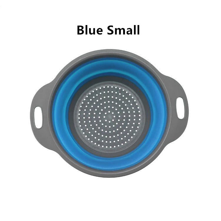 Foldable Vegetable Fruit Cleaning Basin Drainage Basket Silicone Collapsible Colander Folding Wash Drainer Kitchen Storage Tools Qme Blue small