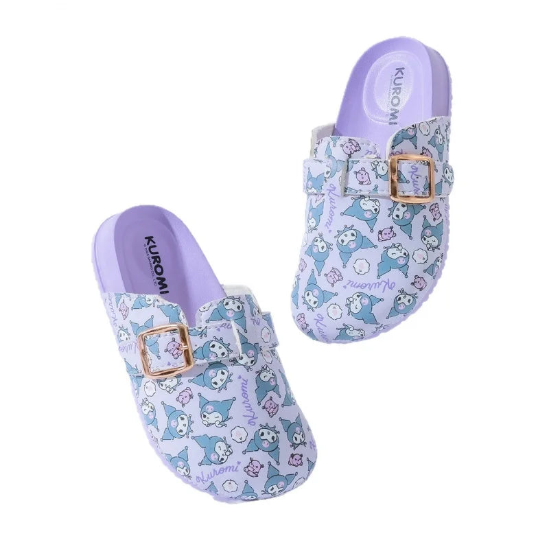 Hello Kitty Cartoon Print Fleece-Lined Cute, Non-Slip Birkenstock-Style Student Sandals Lightweight Slippers with Closed He Qme