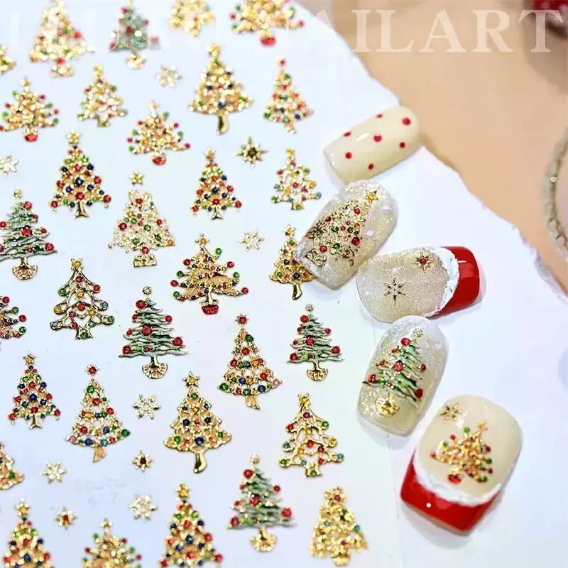 Cute Christmas Crystal Ball Colored Lights Tree Nail Art Print Qme