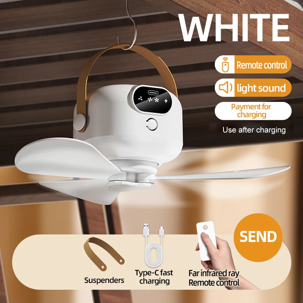Portable Ceiling Fan Camping Tent Ceiling Canopy Fan Rechargeable Fan Air Circulators With Remote Control USB Charging Light Qme Charging