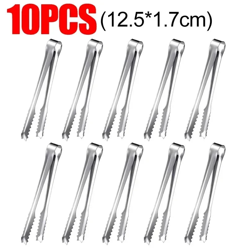 Stainless Steel Ice Tongs Bread Cake Clamps Salad Coffee Sugar Cubes Clips for Restaurant Bar Party Serving Tongs Kitchen Tools Qme 10PCS