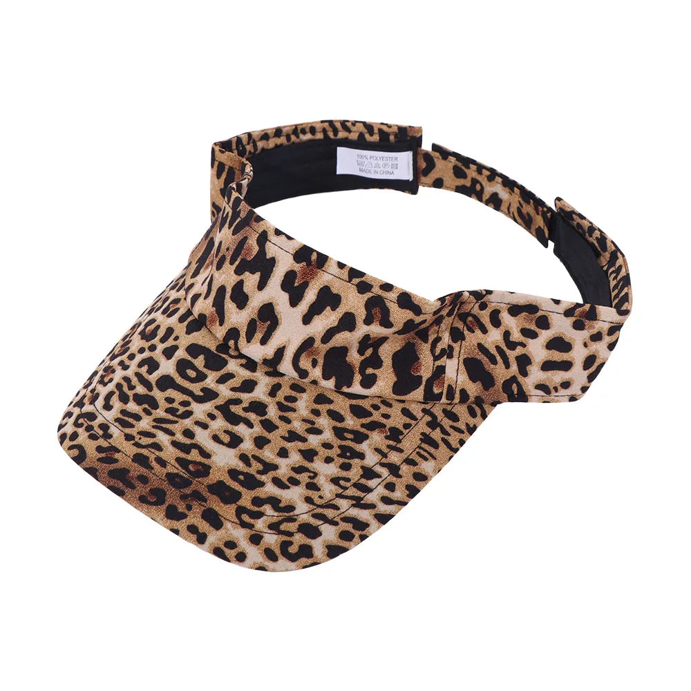 Cute Korean Style Leopard Print Sun Hat Empty Top Anti-UV Sun Protection Hat Curved Brim Peaked Cap Women Sunshade Hat Sports Qme