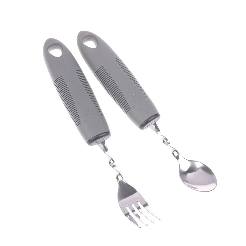 2 Stainless Steel Bendable Adaptive Cutlery Textured Handle Utensils Qme